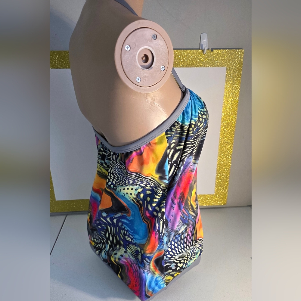 Dippin' Daisy's Multicolor Tankini Top Size 8 Removeable Halter Tie Strap USA - Picture 15 of 17